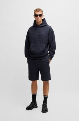 Relaxed-fit hoodie with hexagonal quilting, Dark Blue