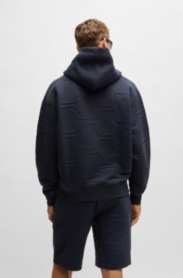 Relaxed-fit hoodie with hexagonal quilting, Dark Blue