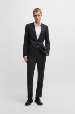 Americana slim fit en sarga de mezcla de lana, Negro