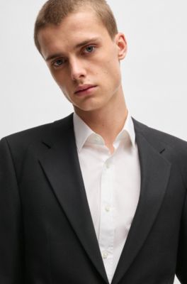 Americana slim fit en sarga de mezcla de lana, Negro