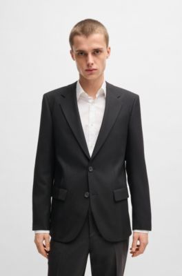 Americana slim fit en sarga de mezcla de lana, Negro