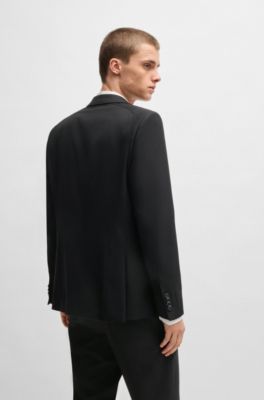 Americana slim fit en sarga de mezcla de lana, Negro