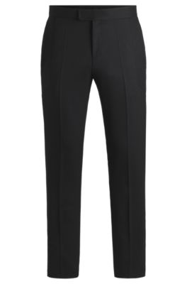 Pantalon de costume Slim en twill de laine m&eacute;lang&eacute;e, Noir