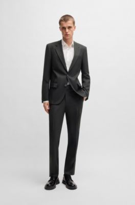 Pantalon de costume Slim en twill de laine m&eacute;lang&eacute;e, Noir