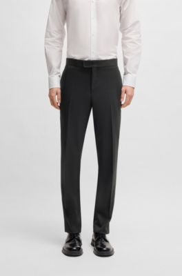 Pantalon de costume Slim en twill de laine m&eacute;lang&eacute;e, Noir