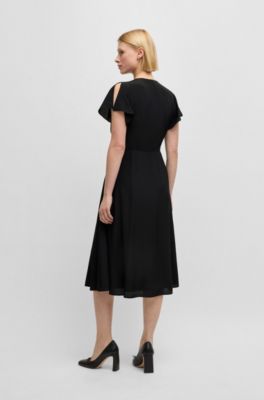 V-neck dress in dot-patterned silk, Black