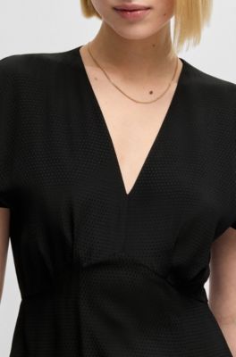 V-neck dress in dot-patterned silk, Black
