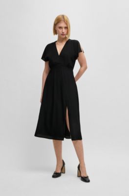 V-neck dress in dot-patterned silk, Black