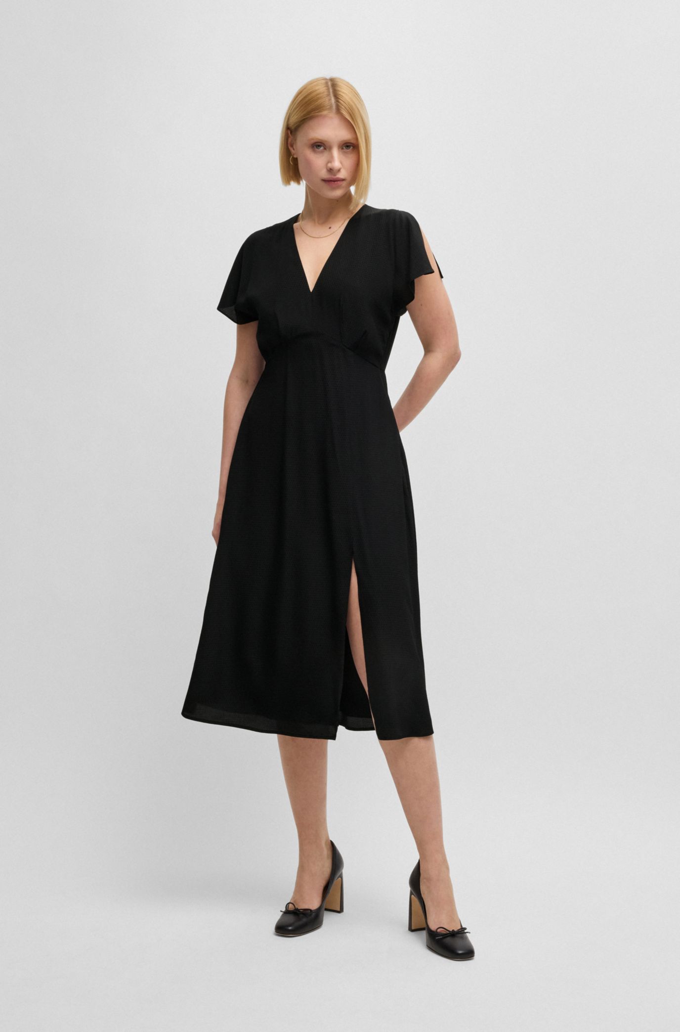 BOSS - V-neck dress in dot-patterned silk - Black