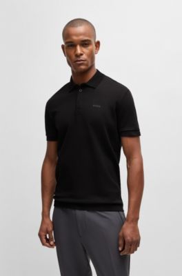 Paddy polo shirt with drop-needle stitching, Black