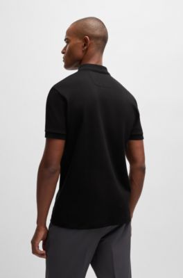 Paddy polo shirt with drop-needle stitching, Black