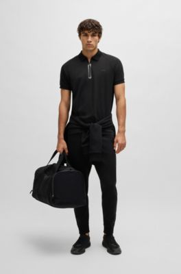  polo shirt in drop-needle stretch fabric, Black