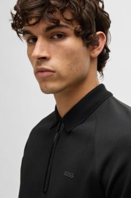  polo shirt in drop-needle stretch fabric, Black