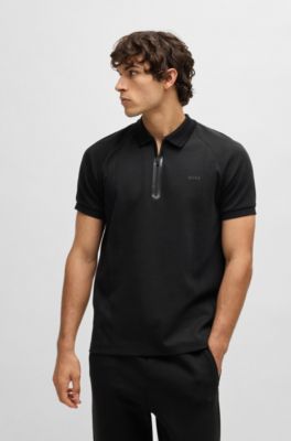  polo shirt in drop-needle stretch fabric, Black