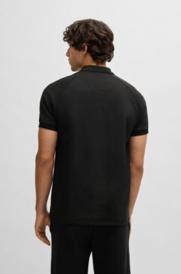  polo shirt in drop-needle stretch fabric, Black