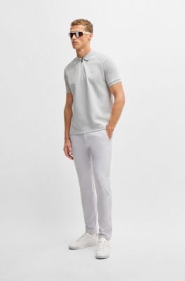  polo shirt in drop-needle stretch fabric, Light Grey