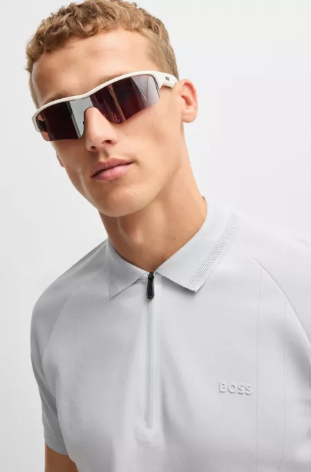 polo shirt in drop-needle stretch fabric