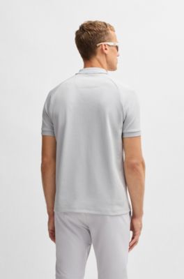  polo shirt in drop-needle stretch fabric, Light Grey