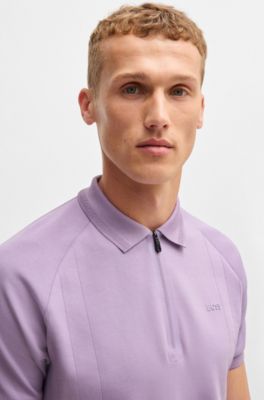  polo shirt in drop-needle stretch fabric, Light Purple