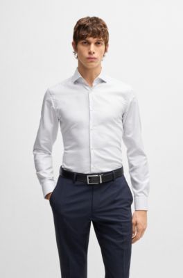 Slim-fit shirt in structured cotton, White