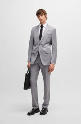 Slim-fit shirt in striped cotton twill, Grey