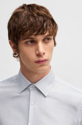 Slim-fit shirt in striped cotton twill, Grey