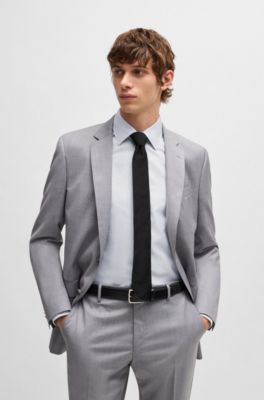 Slim-fit shirt in striped cotton twill, Grey