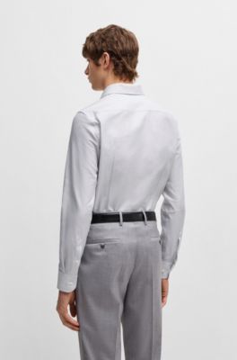 Slim-fit shirt in striped cotton twill, Grey
