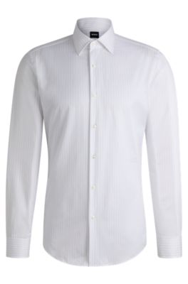 Slim-fit shirt in striped cotton twill, White