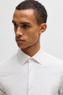 Slim-fit shirt in striped cotton twill, White
