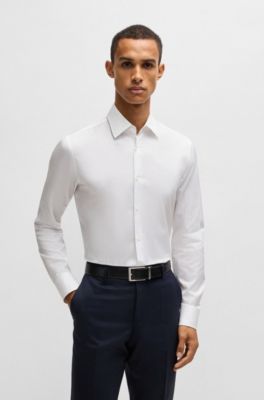 Slim-fit shirt in striped cotton twill, White