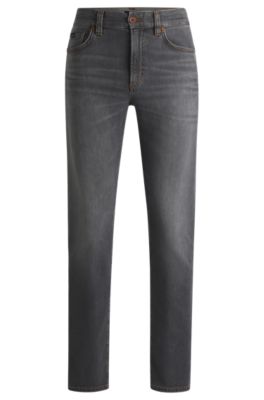 Slim-fit jeans in charcoal stretch denim with cashmere, Dark Grey