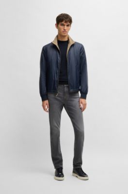 Slim-fit jeans in charcoal stretch denim with cashmere, Dark Grey