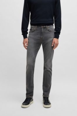 Slim-fit jeans in charcoal stretch denim with cashmere, Dark Grey