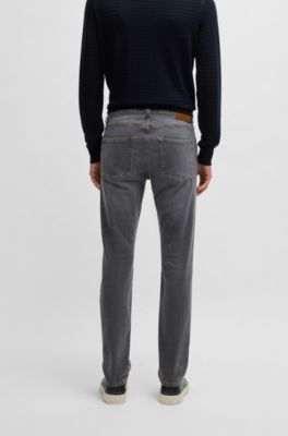 Slim-fit jeans in charcoal stretch denim with cashmere, Dark Grey