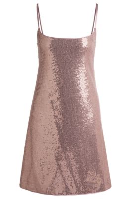 Hugo Boss Strappy Dress With All-over Sequin Embellishments In Light Pink