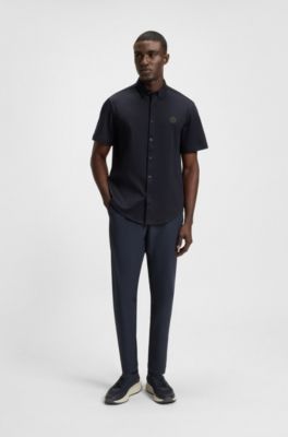 Chemise Regular en maille de coton, Bleu fonc&eacute;