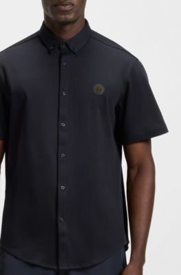 Chemise Regular en maille de coton, Bleu fonc&eacute;