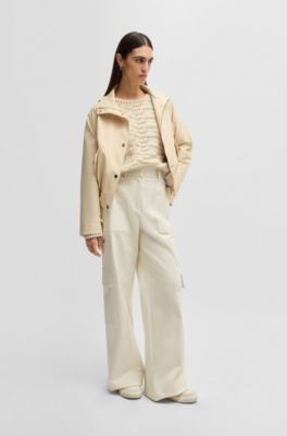 Loose-fit cargo trousers in stretch-cotton twill, White