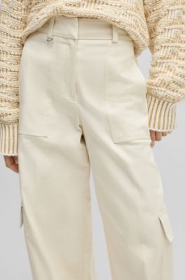Loose-fit cargo trousers in stretch-cotton twill, White