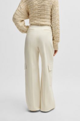 Loose-fit cargo trousers in stretch-cotton twill, White