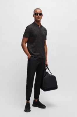 Paddy relaxed-fit polo shirt in quilted mercerized cotton, Black