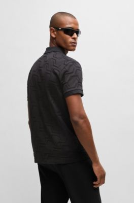 Paddy relaxed-fit polo shirt in quilted mercerized cotton, Black