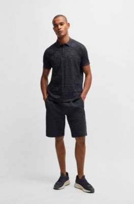 Paddy relaxed-fit polo shirt in quilted mercerized cotton, Dark Blue