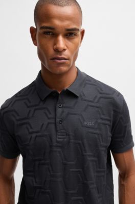 Paddy relaxed-fit polo shirt in quilted mercerized cotton, Dark Blue