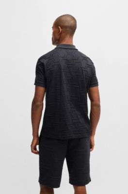 Paddy relaxed-fit polo shirt in quilted mercerized cotton, Dark Blue