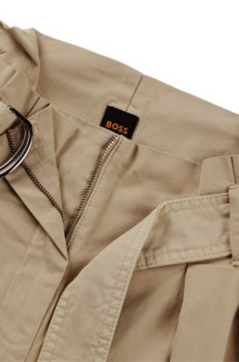 Paperbag trousers in stretch-cotton twill, Light Beige