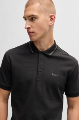Polo Paddy de jacquard de algod&oacute;n, Negro