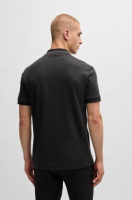 Polo Paddy de jacquard de algod&oacute;n, Negro