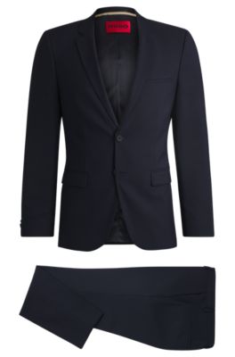Extra-slim-fit suit in micro-patterned dobby, Dark Blue